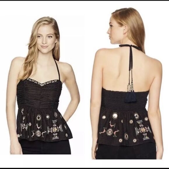 Free People Sweet Safari Halter Top Neon Peplum Sweetheart Striped Brown XS - Picture 1 of 7